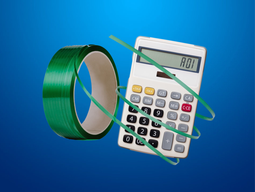 calculator and pet strapping roll