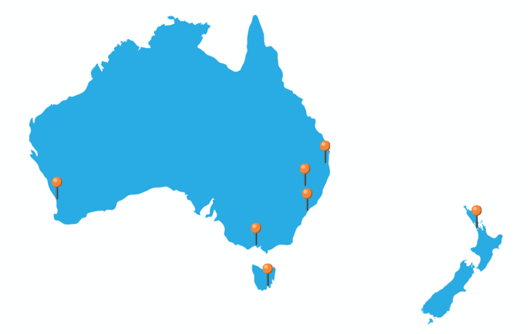 Map of locations across Australia for X-Pak Global
